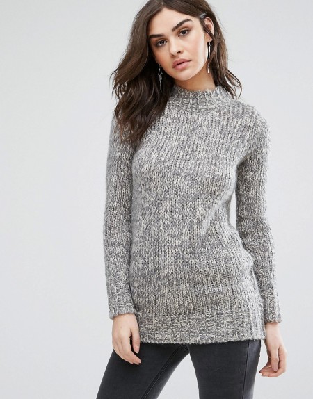 Y.A.S - Mulla - Pullover aus Wollmischung mit Stehkragen - Grau