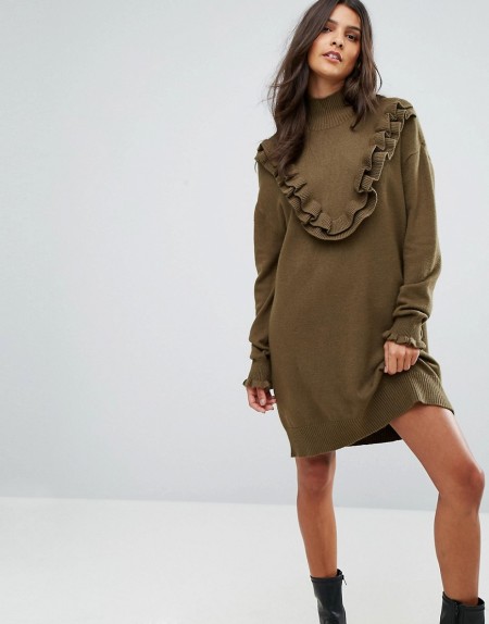 Vero Moda - Pulloverkleid mit Rüschen - Grün