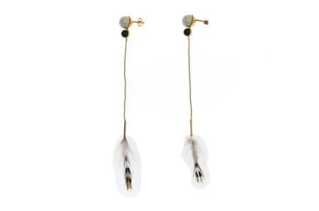 Sabrina Dehoff: Earrings With Pearls And Feather