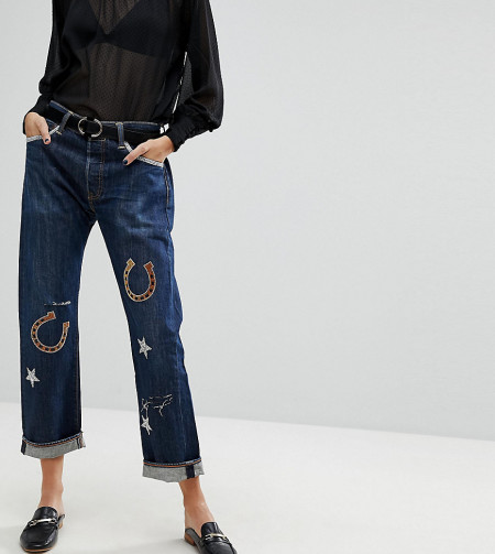 Reclaimed Vintage - Revived - Levis-Jeans mit Aufnähern im Westernstil - Blau