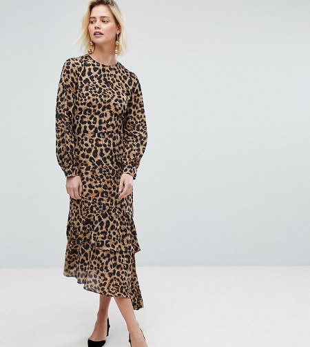 Warehouse - Chiffon-Kleid mit Leopardenmuster - Braun