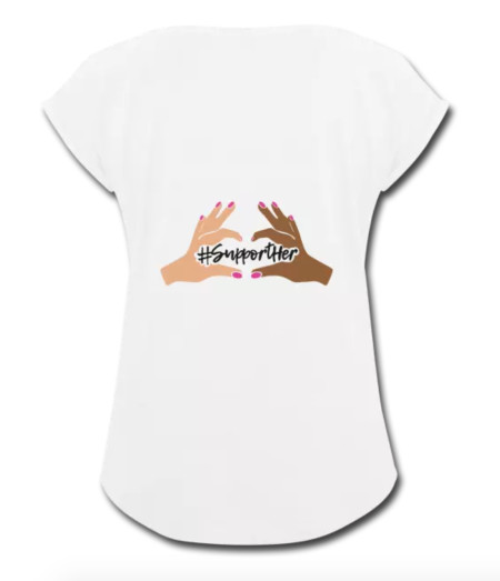 #SupportHer - Frauen T-Shirt mit gerollten Ärmeln - Aufdruck hinten