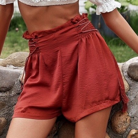 Fashion Movements: Red lace up high waist shorts